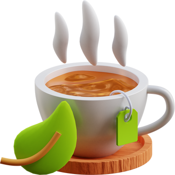 3d Hot Tea Cup with Leaf Illustration